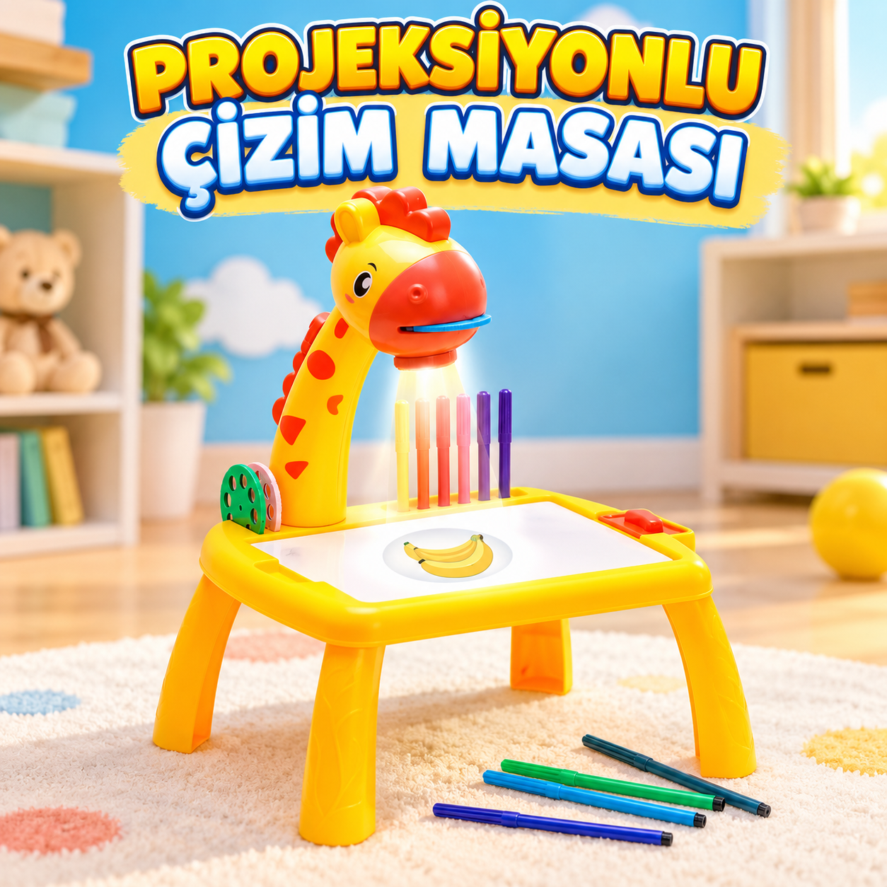 1 ADET SARI RENK ZÜRAFA FİGÜRLÜ ÇİZİM MASASI