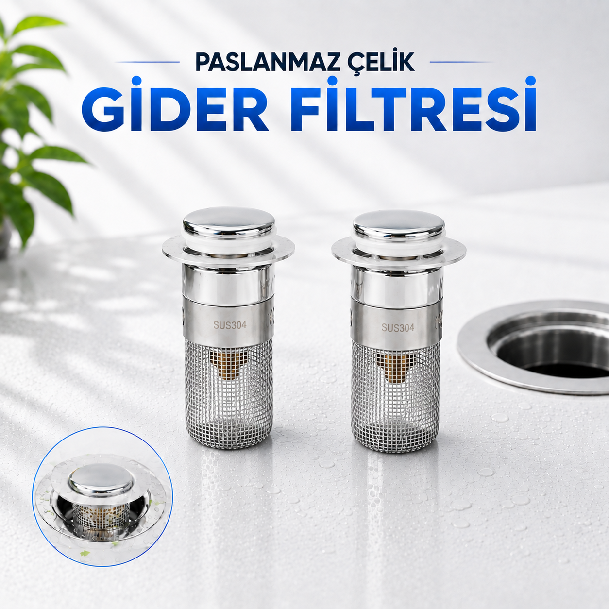 (1 ADET ) PASLANMAZ ÇELİK GİDER FİLTRESİ