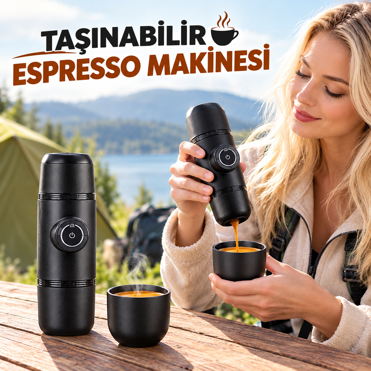 1 ADET PORTATİF ESPRESSO MAKİNES;